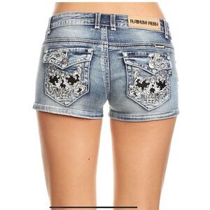 Platinum Plush Skull Head Rhinestone Shorts